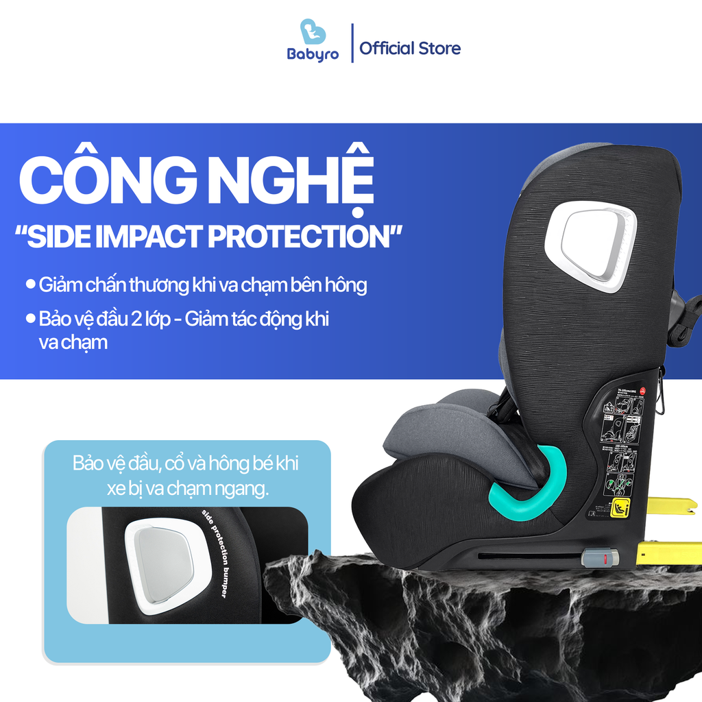 Ghế ô tô cho bé BABYRO I-WING (G308A) dành cho bé 3 tuổi -12 tuổi, bảo hành 9 năm - Có Isofix